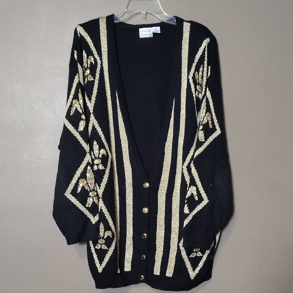 Hasting & Smith Thick Black Sweater W Gold Hardware And Beaded Design Size 3X